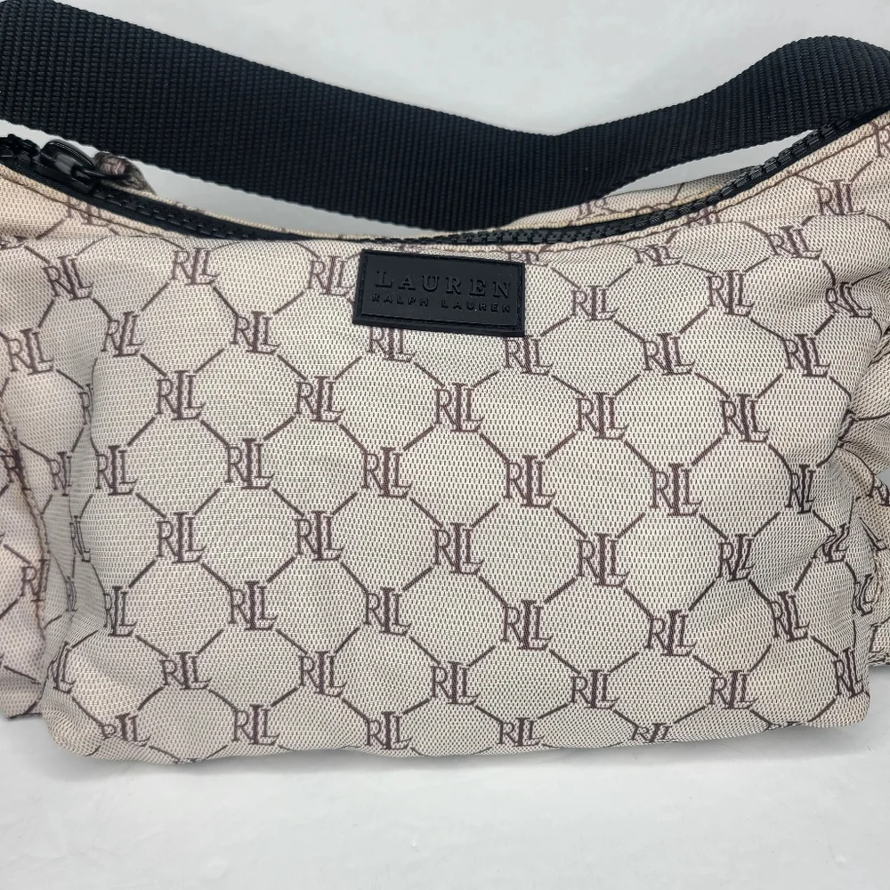 Vintage Lauren Ralph Lauren Logo Nylon Zip Up‎ Hobo Bag Y2K